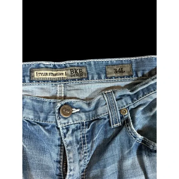 BKE Tyler Straight Jeans Men Size 34x32 Whiskers Denim Western Distressed Cowboy - Picture 3 of 4